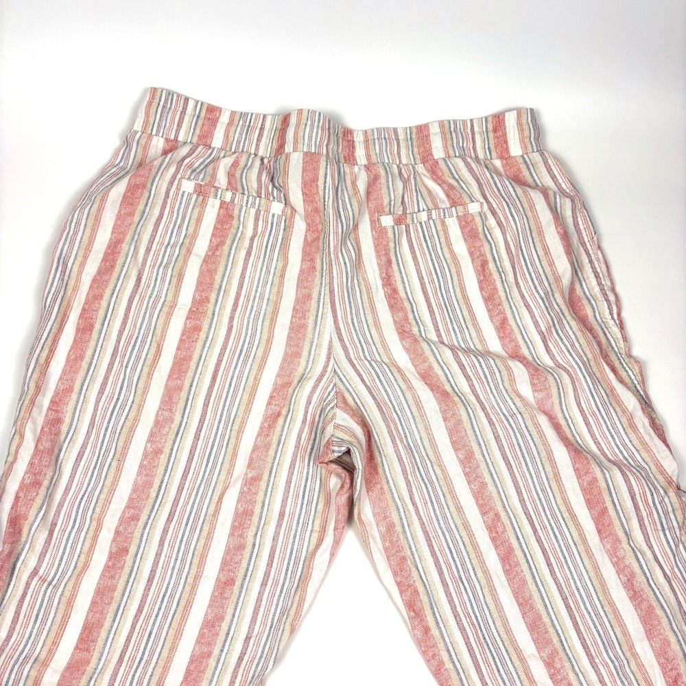 Cato Stripe Linen Blend Wide Leg Pants Womens Sz LP White Pink Pull On Drawstrng - Picture 5 of 15